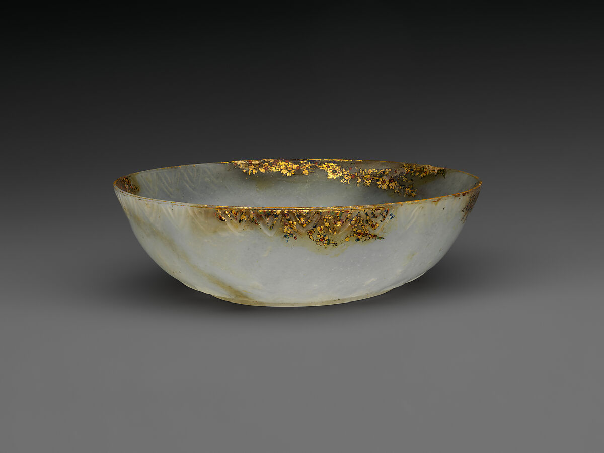 Bowl, Jade (nephrite) with painted decoration, India