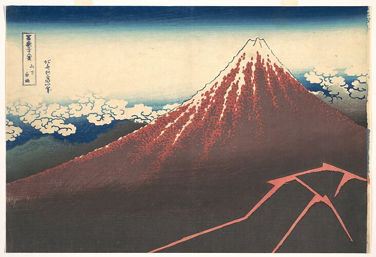 Storm below Mount Fuji (Sanka no haku u), from the series Thirty-six Views of Mount Fuji (Fugaku sanjūrokkei)