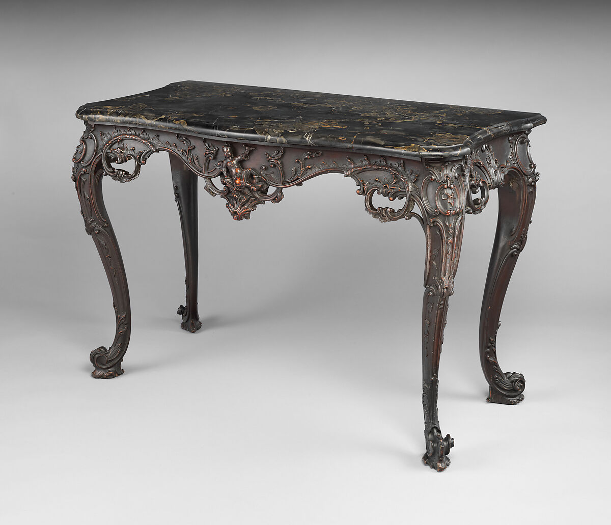 Slab table, Mahogany, black walnut, yellow pine; marble, American