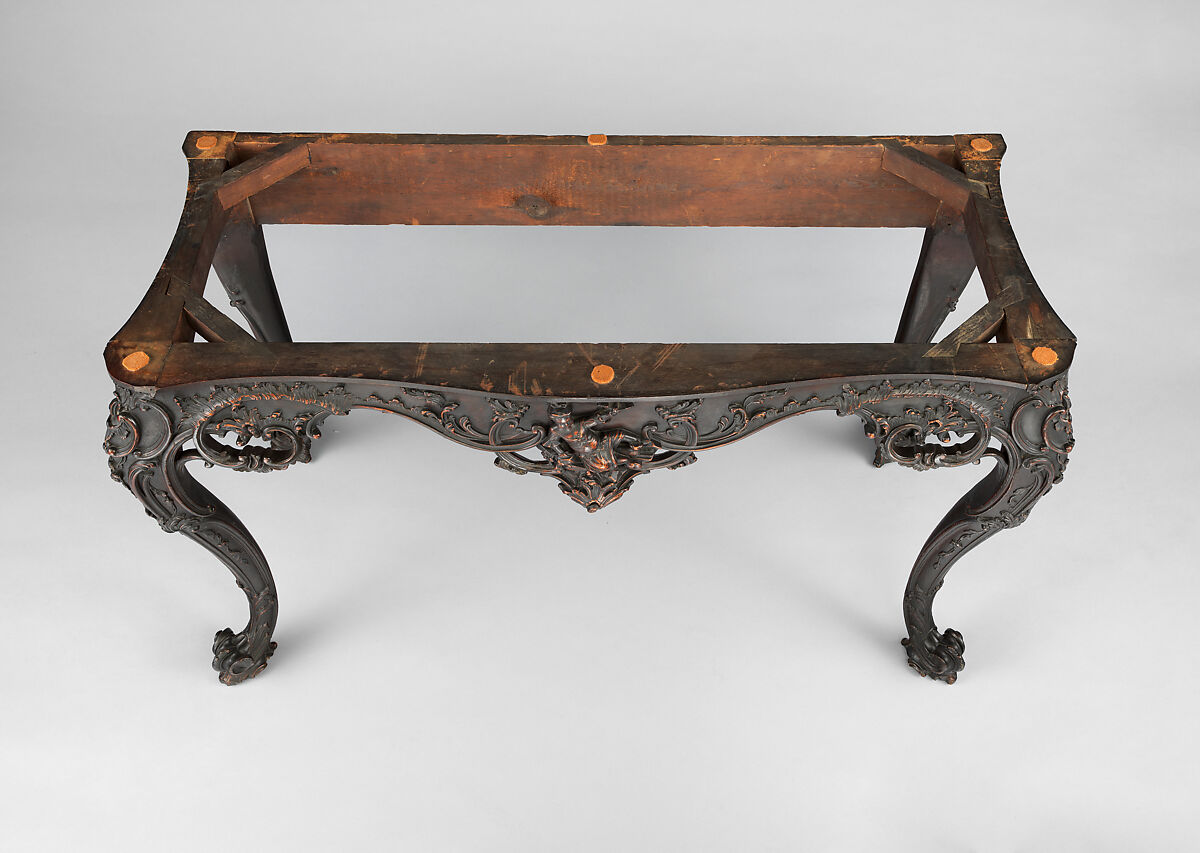 Slab table, Mahogany, black walnut, yellow pine; marble, American