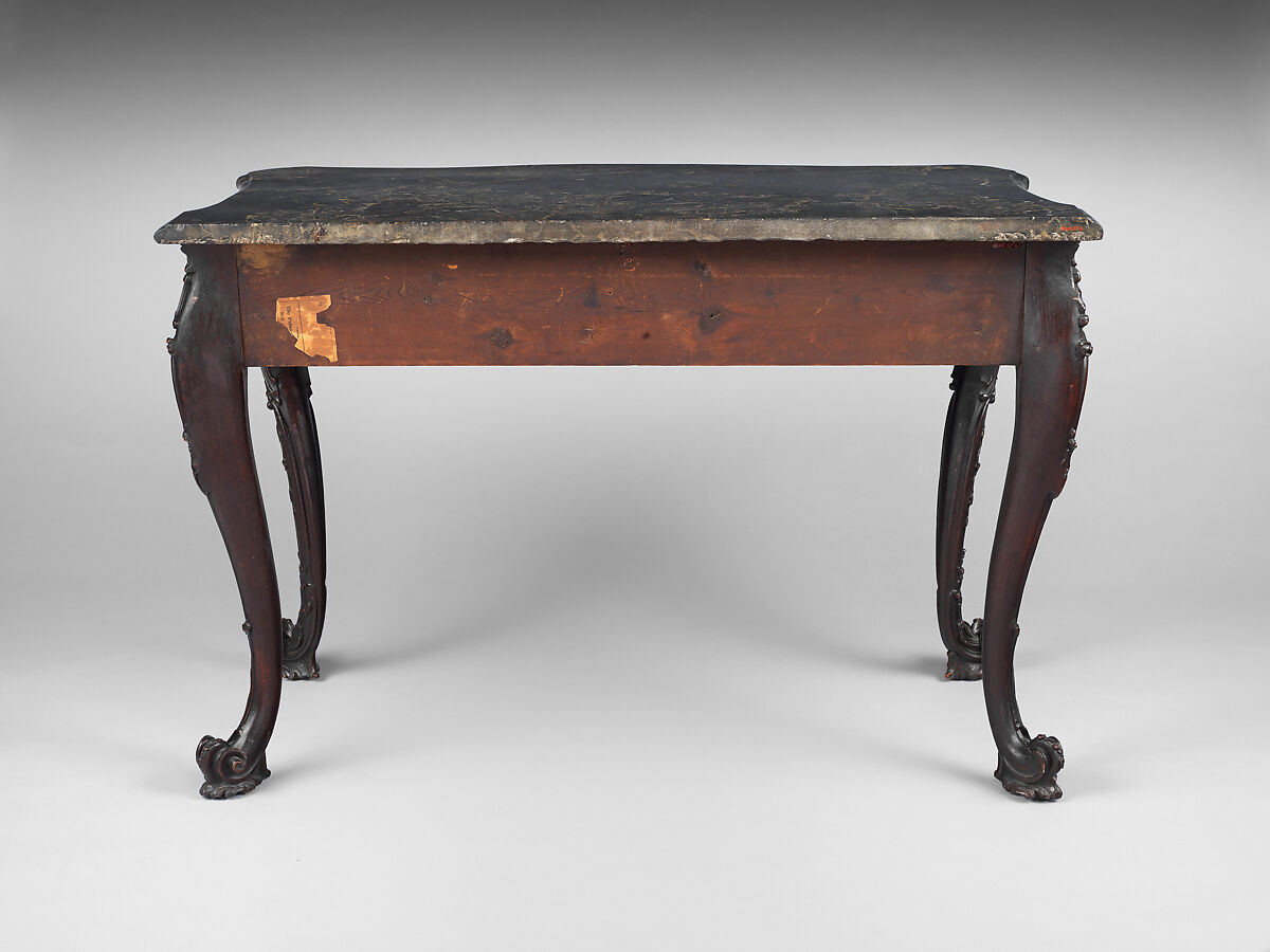 Slab table, Mahogany, black walnut, yellow pine; marble, American