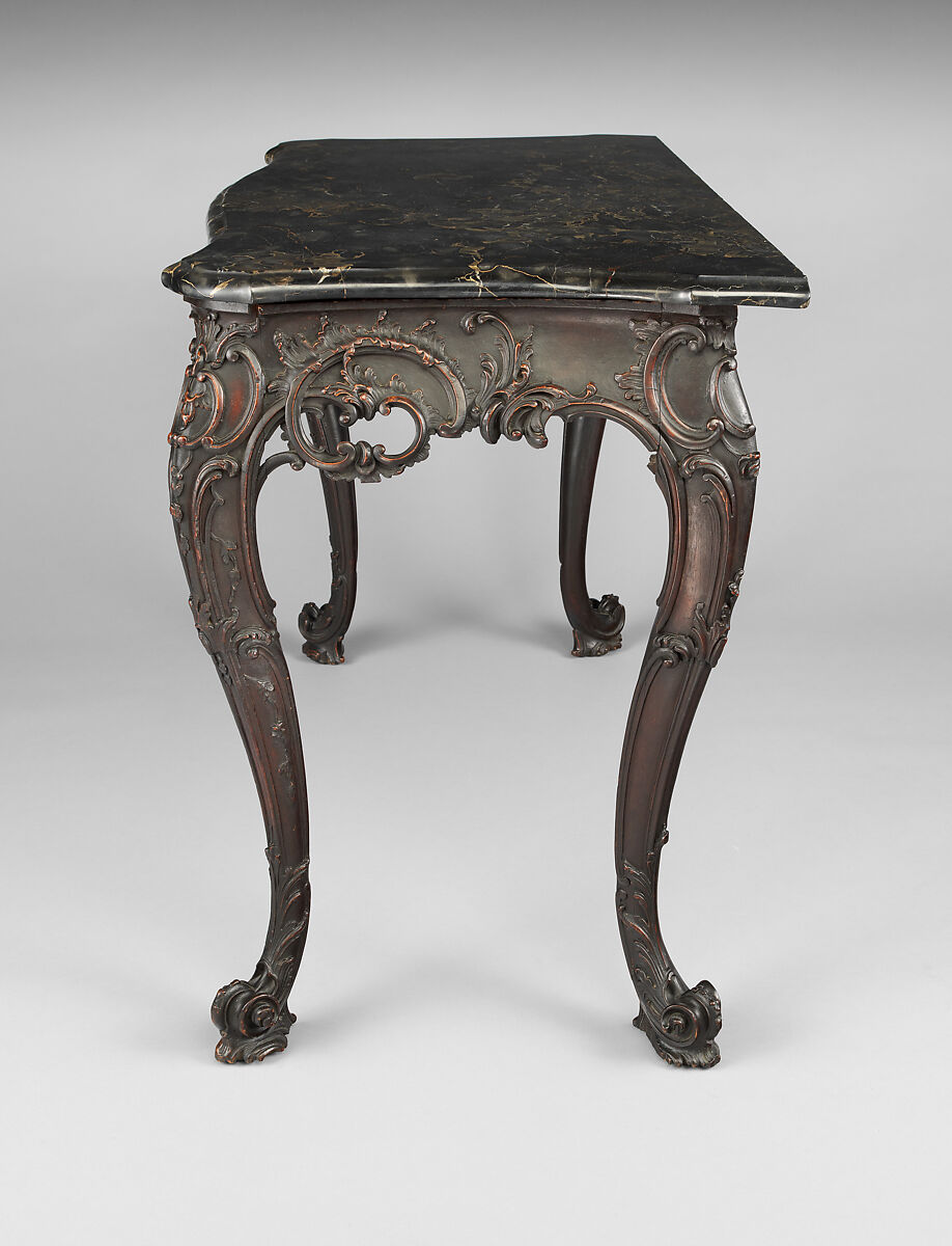 Slab table, Mahogany, black walnut, yellow pine; marble, American