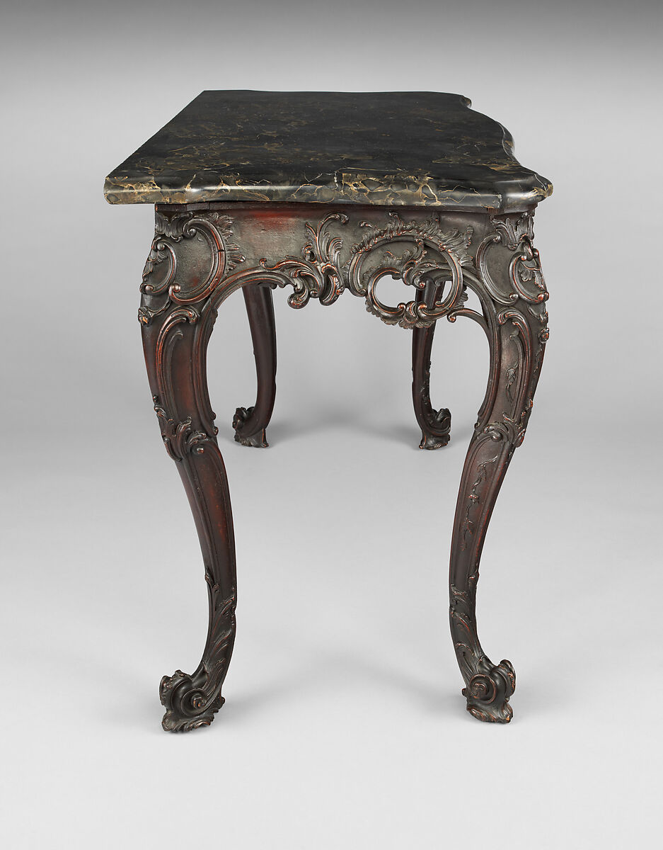 Slab table, Mahogany, black walnut, yellow pine; marble, American