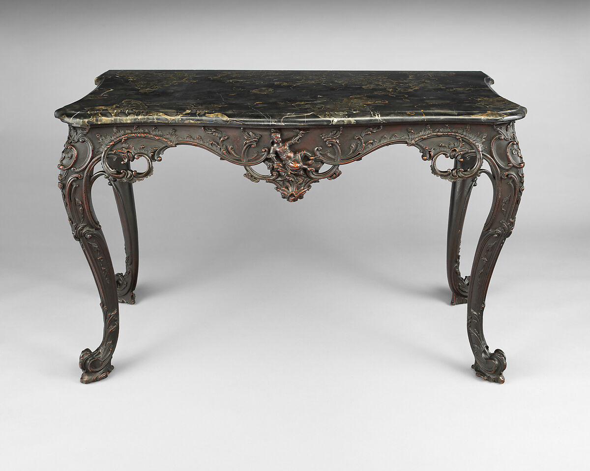 Slab table, Mahogany, black walnut, yellow pine; marble, American