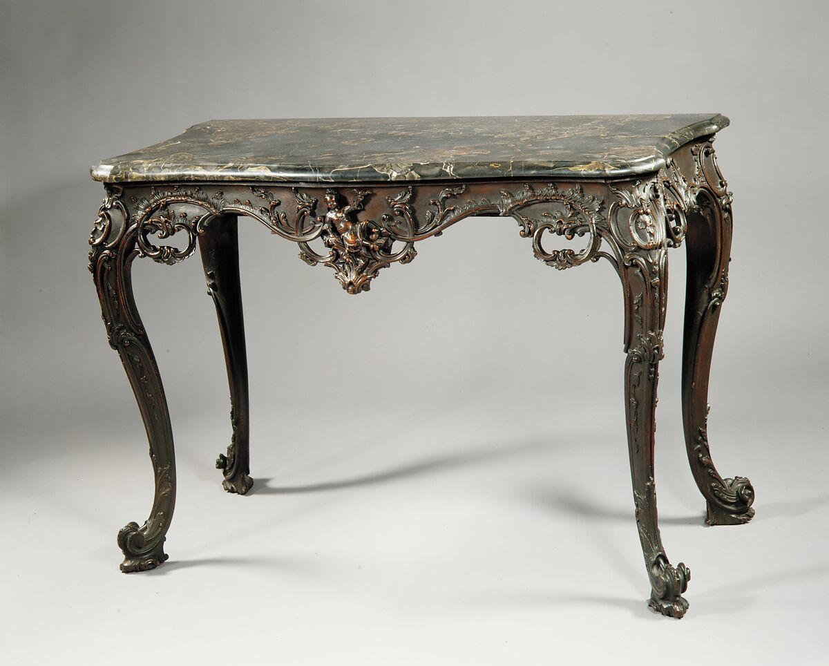 Slab table, Mahogany, black walnut, yellow pine; marble, American