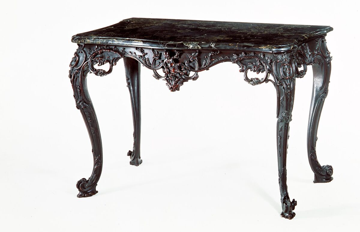 Slab table, Mahogany, black walnut, yellow pine; marble, American