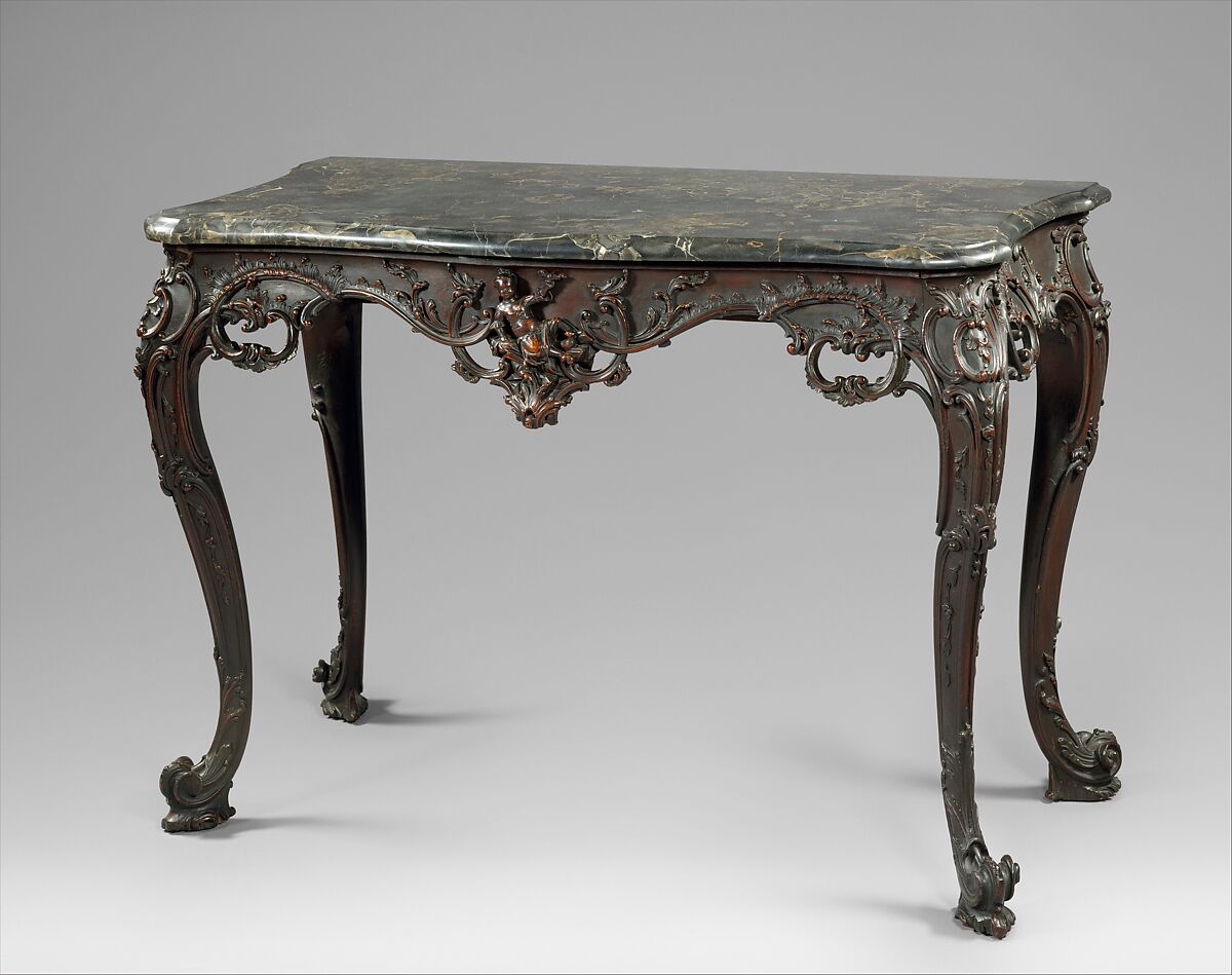 Slab table, Mahogany, black walnut, yellow pine; marble, American