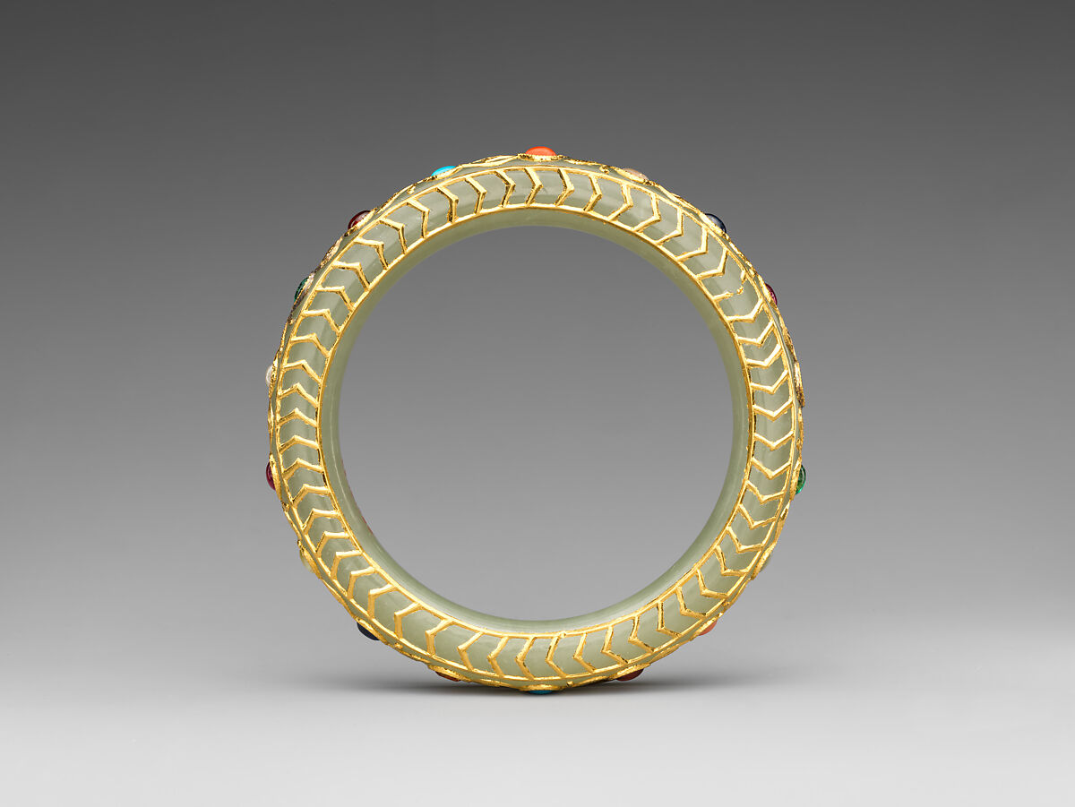 Jewelled Armlet, Nephrite with pearl, coral, and amber, India