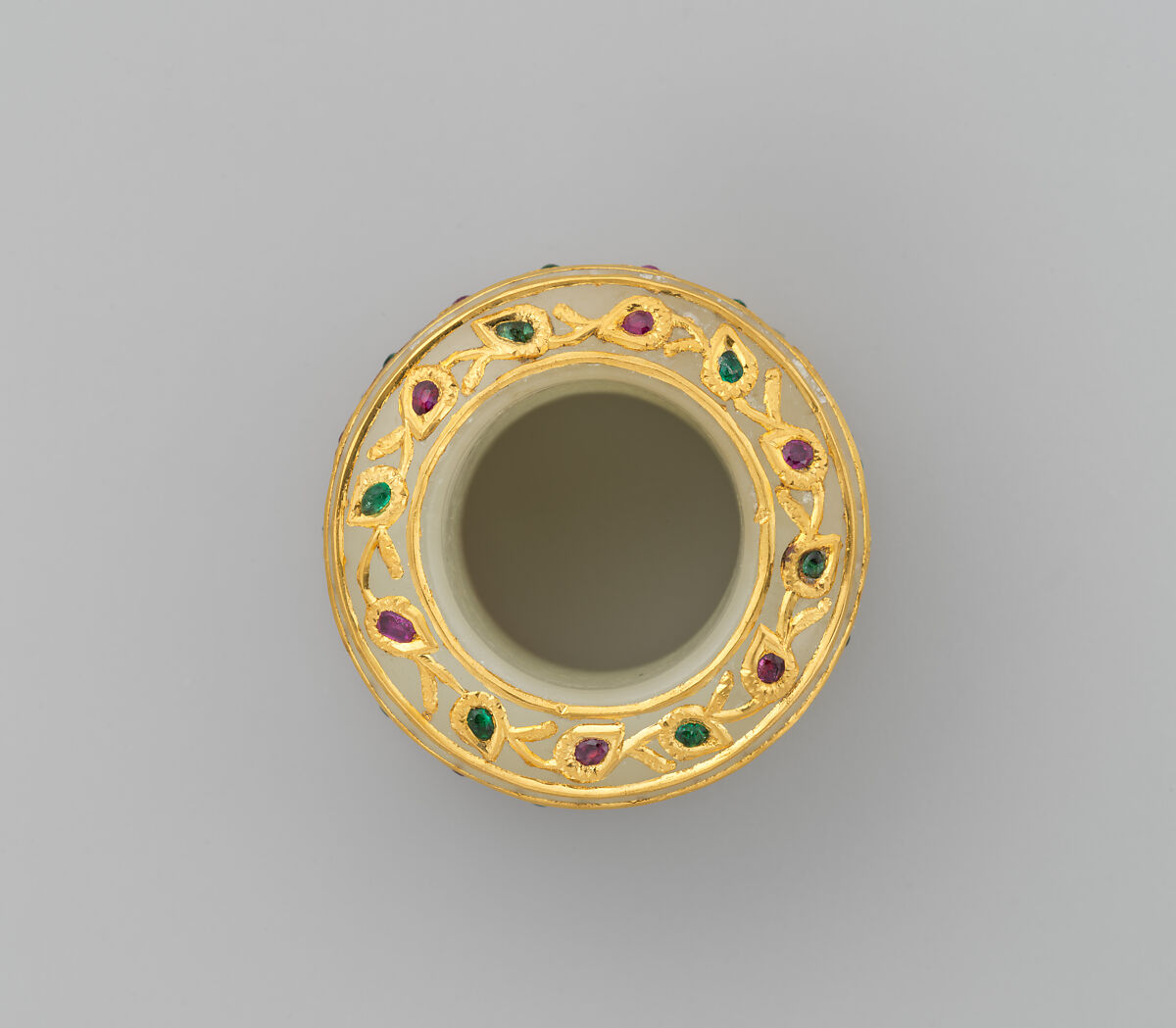 Jewelled Thumb-Ring, Nephrite, white with very faint bluish tint, India