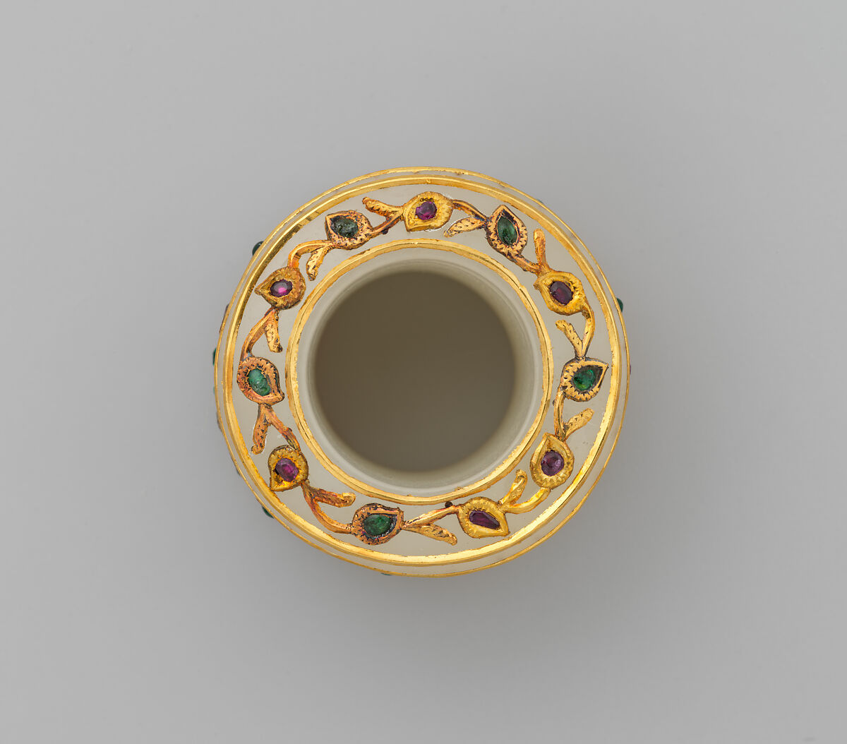 Jewelled Thumb-Ring, Nephrite, white with very faint bluish tint, India