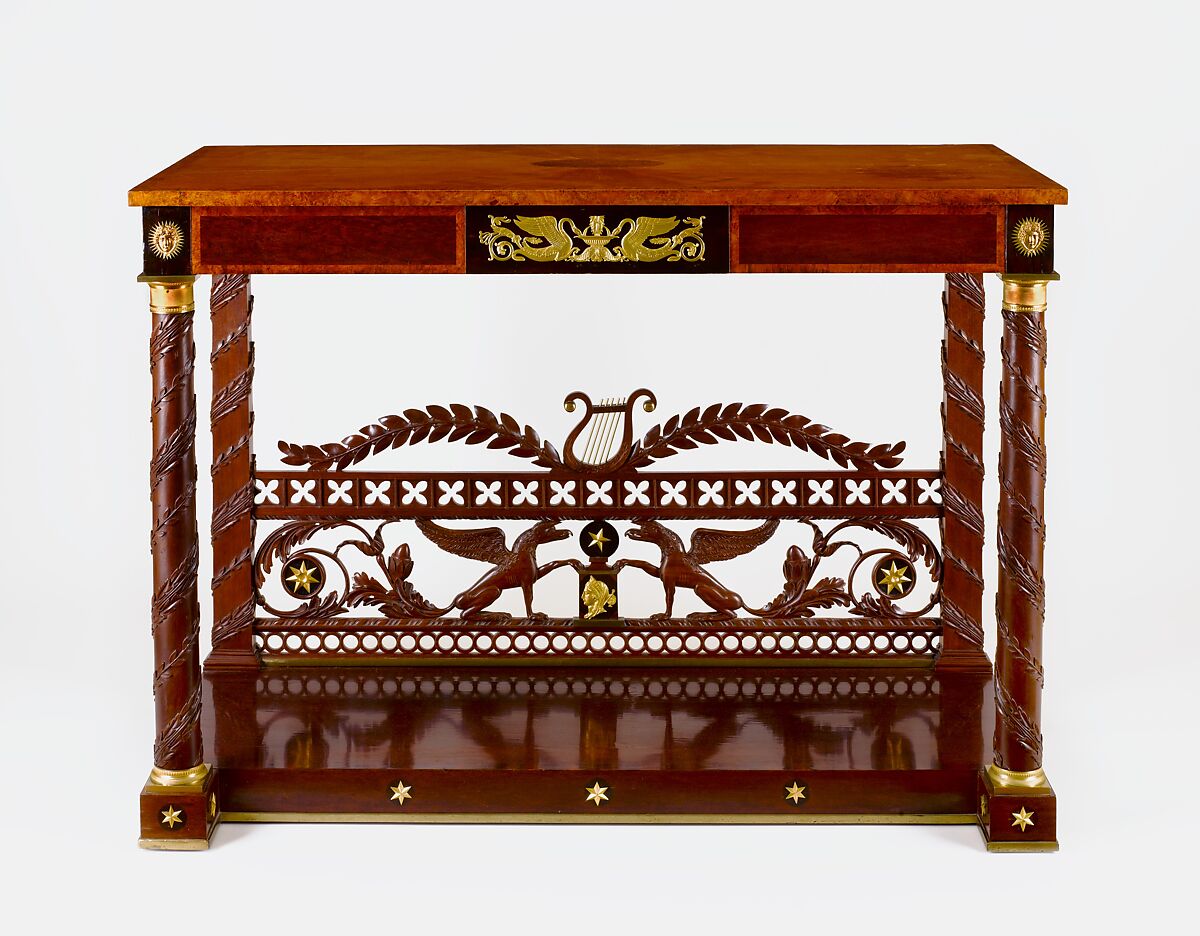 Pier table, Joseph B. Barry and Son (1757–1838), Mahogany, mahogany veneer, satinwood, amboyna, pine, gilt bronze with yellow poplar, American