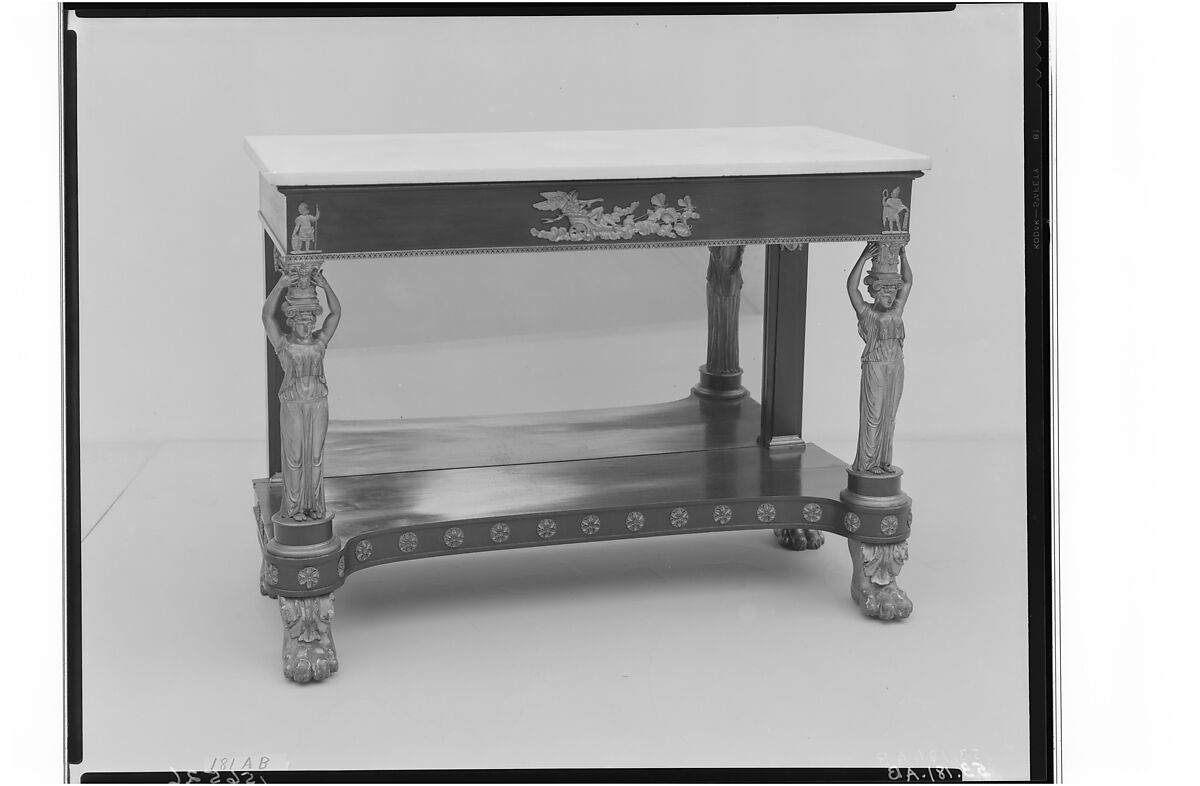 Pier table, Charles-Honoré Lannuier (France 1779–1819 New York), Rosewood veneer, gilded gesso, brass, white metal, marble, glass with mahogany, ash, white pine, yellow poplar, American