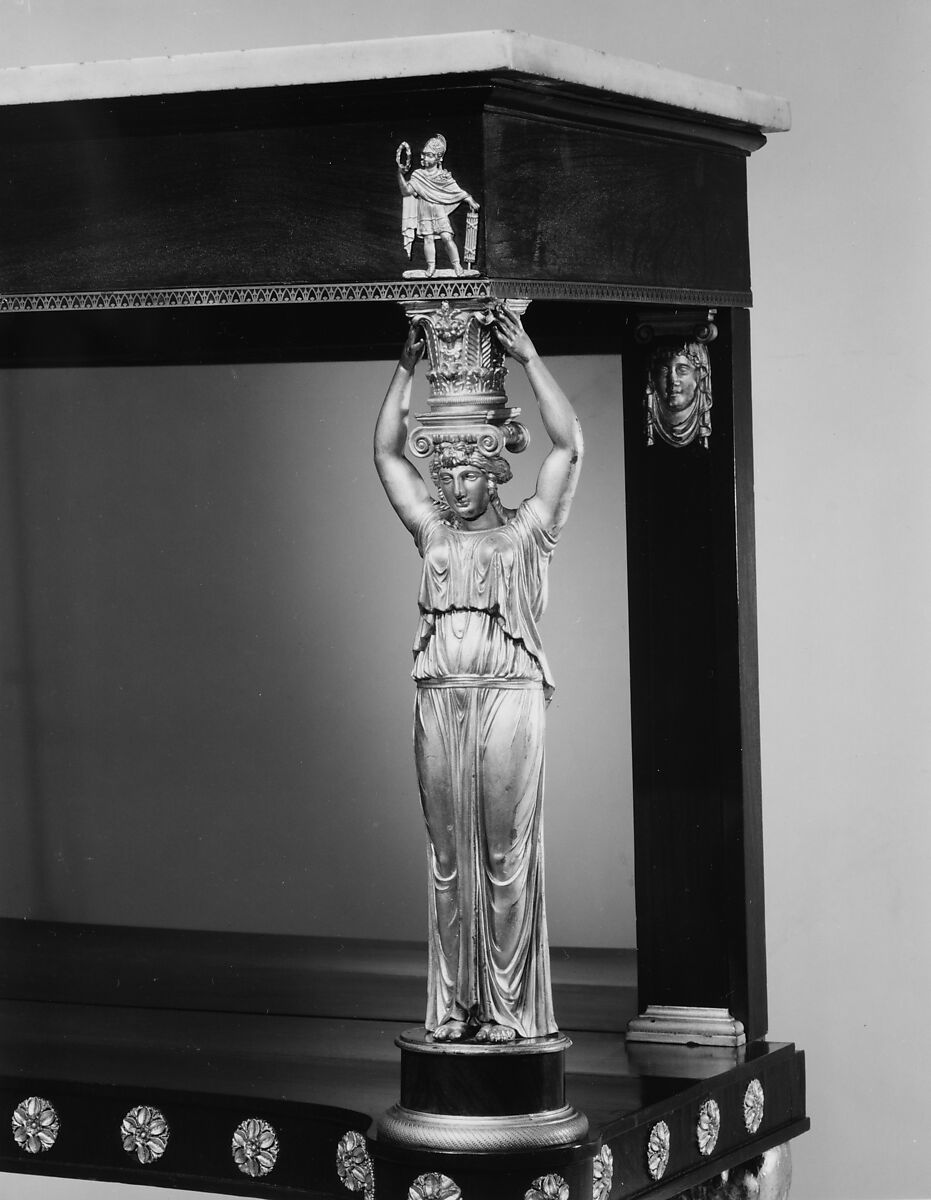 Pier table, Charles-Honoré Lannuier (France 1779–1819 New York), Rosewood veneer, gilded gesso, brass, white metal, marble, glass with mahogany, ash, white pine, yellow poplar, American