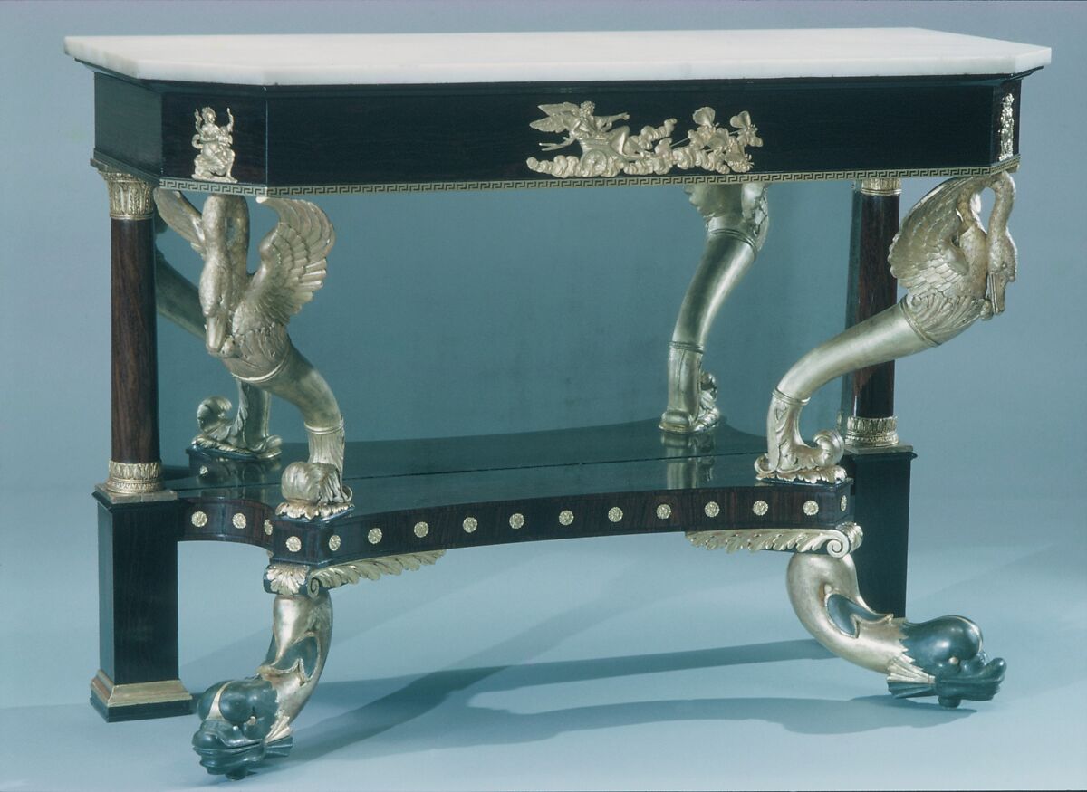 Pier table, Charles-Honoré Lannuier (France 1779–1819 New York), Rosewood, mahogany, marble, pine, tulip poplar, walnut, American