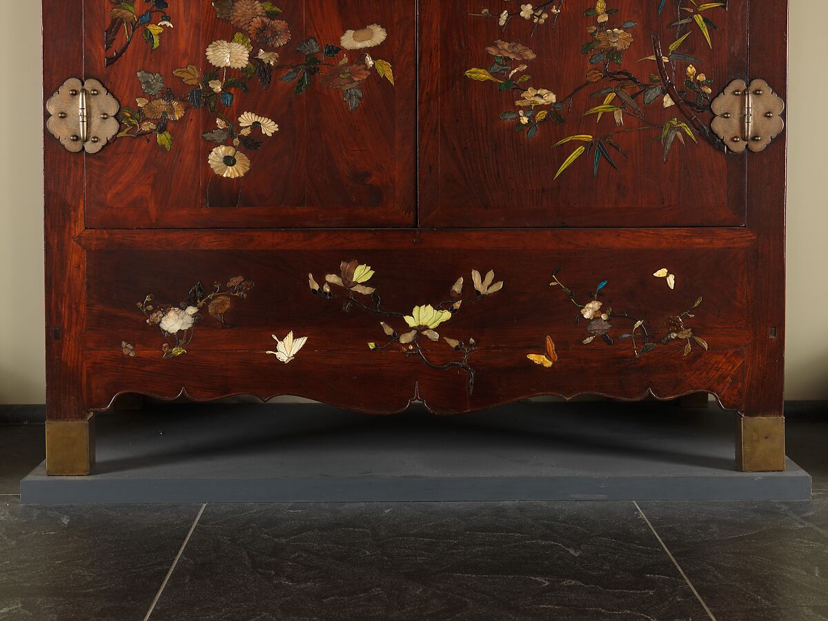 Wardrobe, Wood with inlay of mother-of-pearl, amber, glass, ivory, and other materials, China
