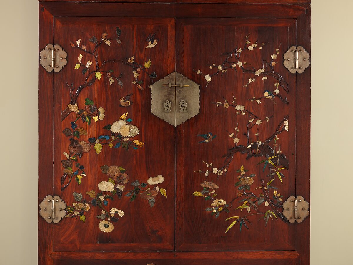 Wardrobe, Wood with inlay of mother-of-pearl, amber, glass, ivory, and other materials, China