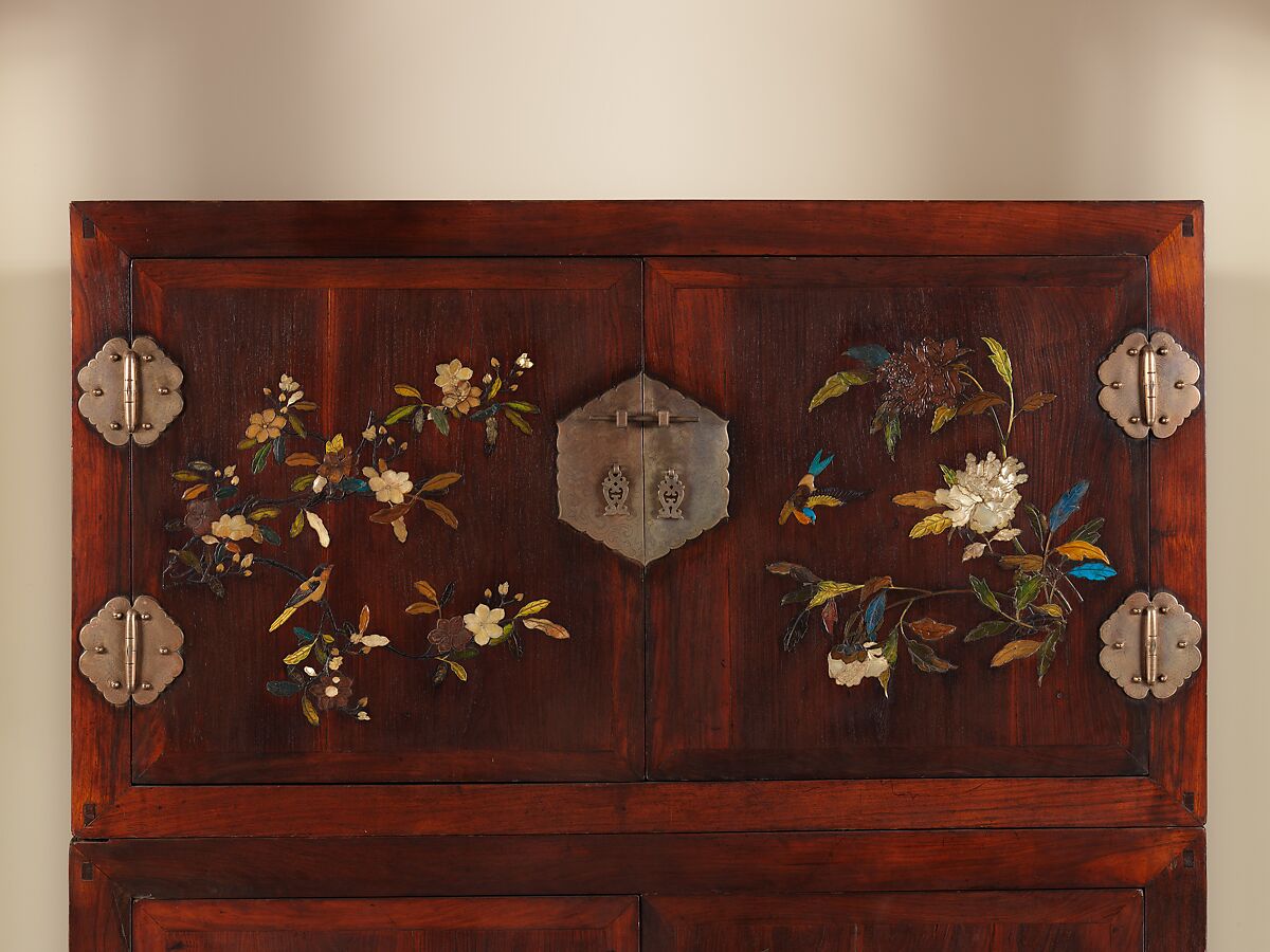 Wardrobe, Wood with inlay of mother-of-pearl, amber, glass, ivory, and other materials, China