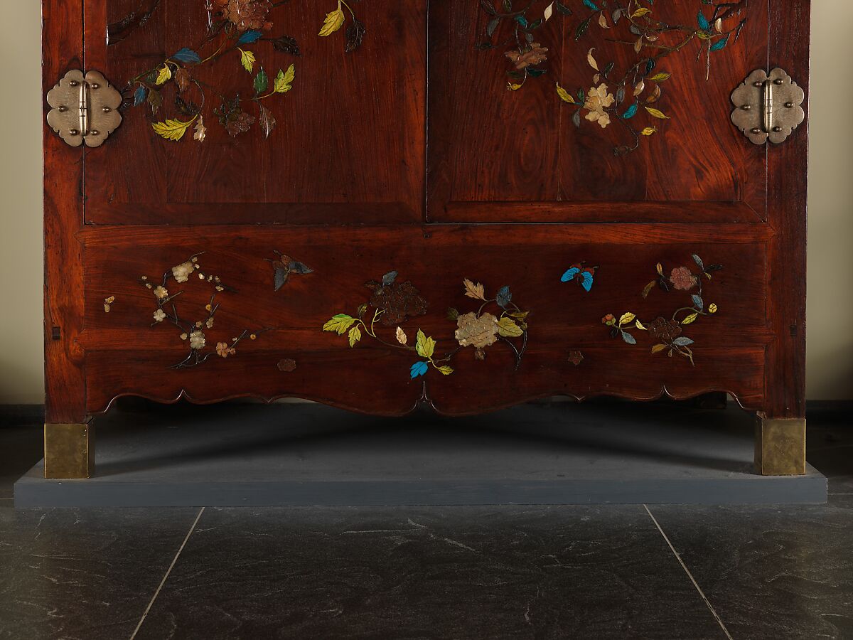 Wardrobe, Wood with inlay of mother-of-pearl, amber, glass, ivory, and other materials, China