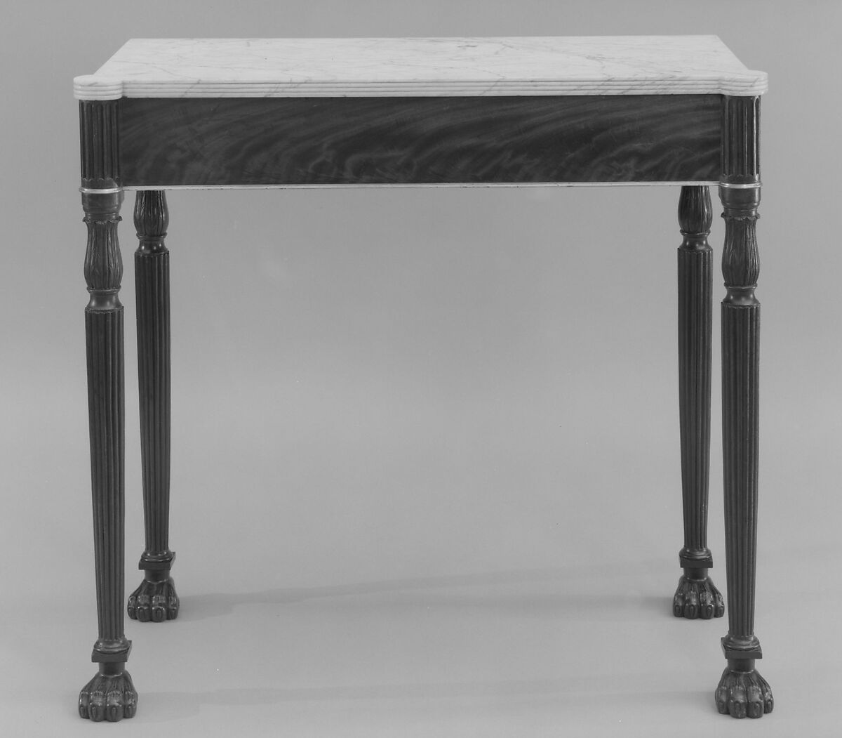 Pier table, Mahogany, marble, gilded brass with white pine, American