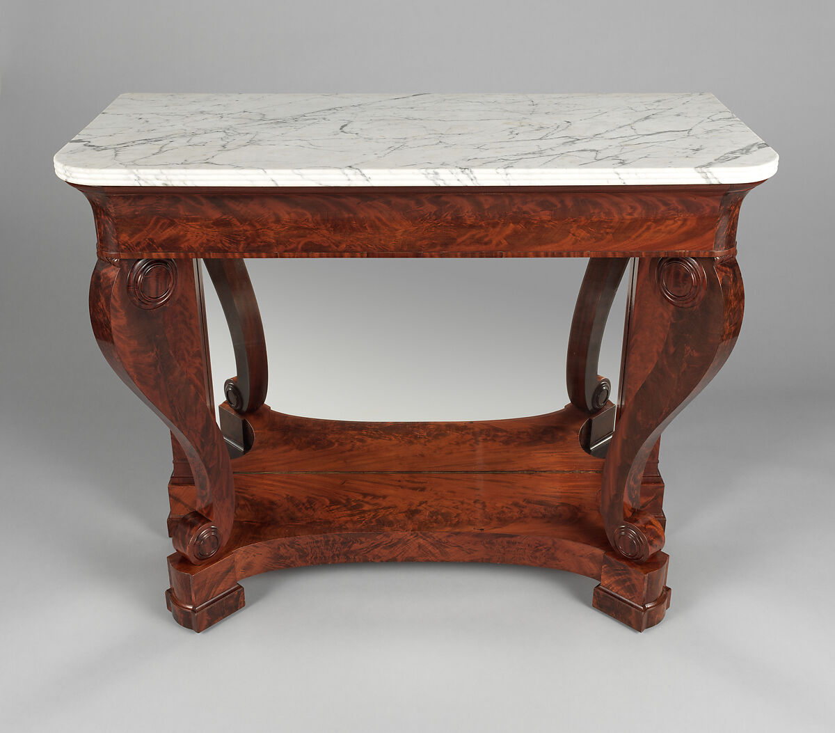 Pier Table, Attributed to Workshop of Duncan Phyfe (American (born Scotland), near Lock Fannich, Ross-Shire, Scotland 1768/1770–1854 New York), Mahogany, marble, glass, American