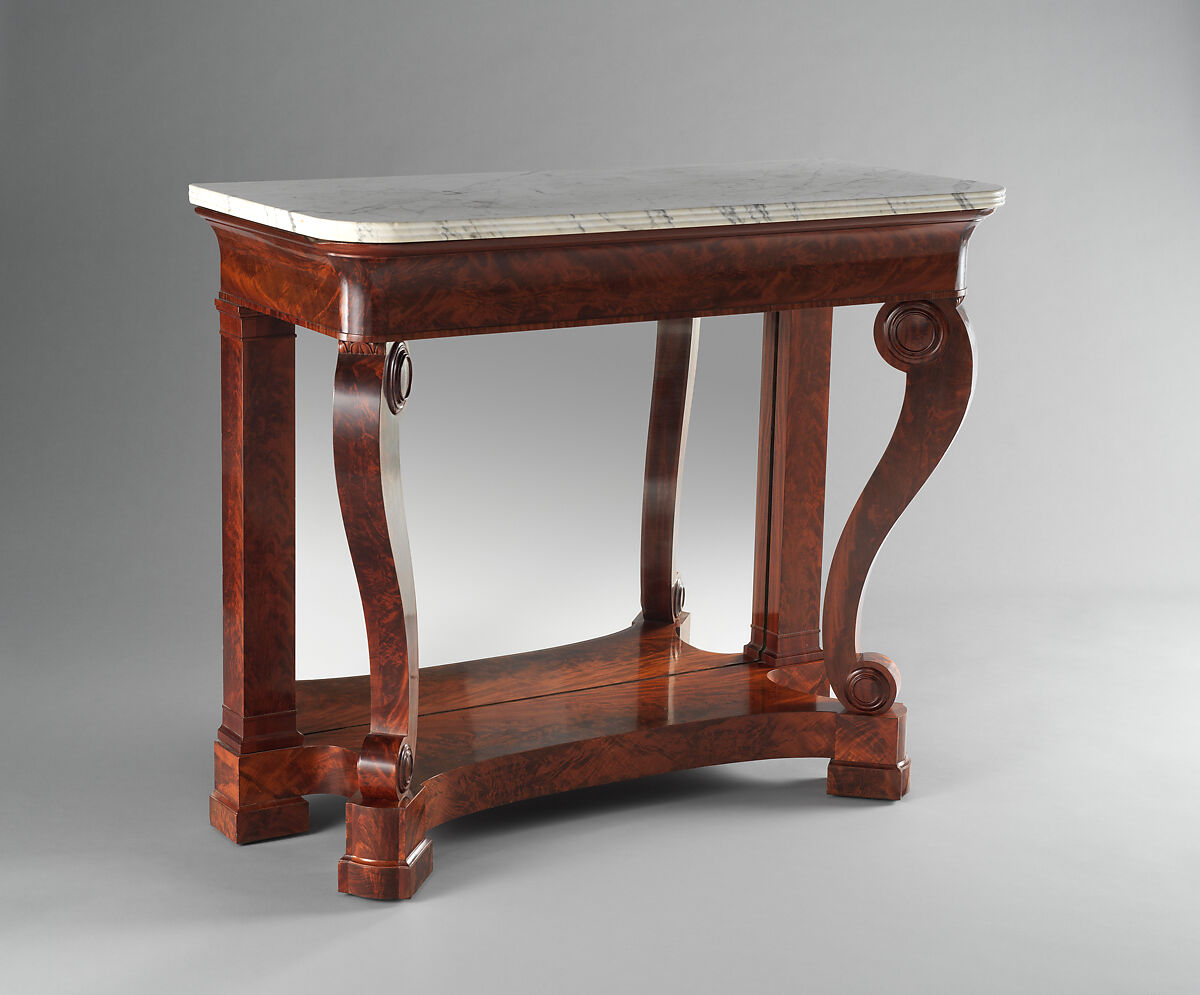 Pier Table, Attributed to Workshop of Duncan Phyfe (American (born Scotland), near Lock Fannich, Ross-Shire, Scotland 1768/1770–1854 New York), Mahogany, marble, glass, American 