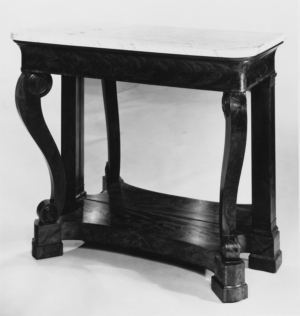 Pier Table, Attributed to Workshop of Duncan Phyfe (American (born Scotland), near Lock Fannich, Ross-Shire, Scotland 1768/1770–1854 New York), Mahogany, marble, glass, American
