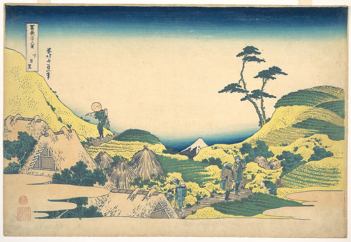 Lower Meguro (Shimo Meguro), from the series Thirty-six Views of Mount Fuji (Fugaku sanjūrokkei), Katsushika Hokusai (Japanese, Tokyo (Edo) 1760–1849 Tokyo (Edo)), Woodblock print; ink and color on paper, Japan 