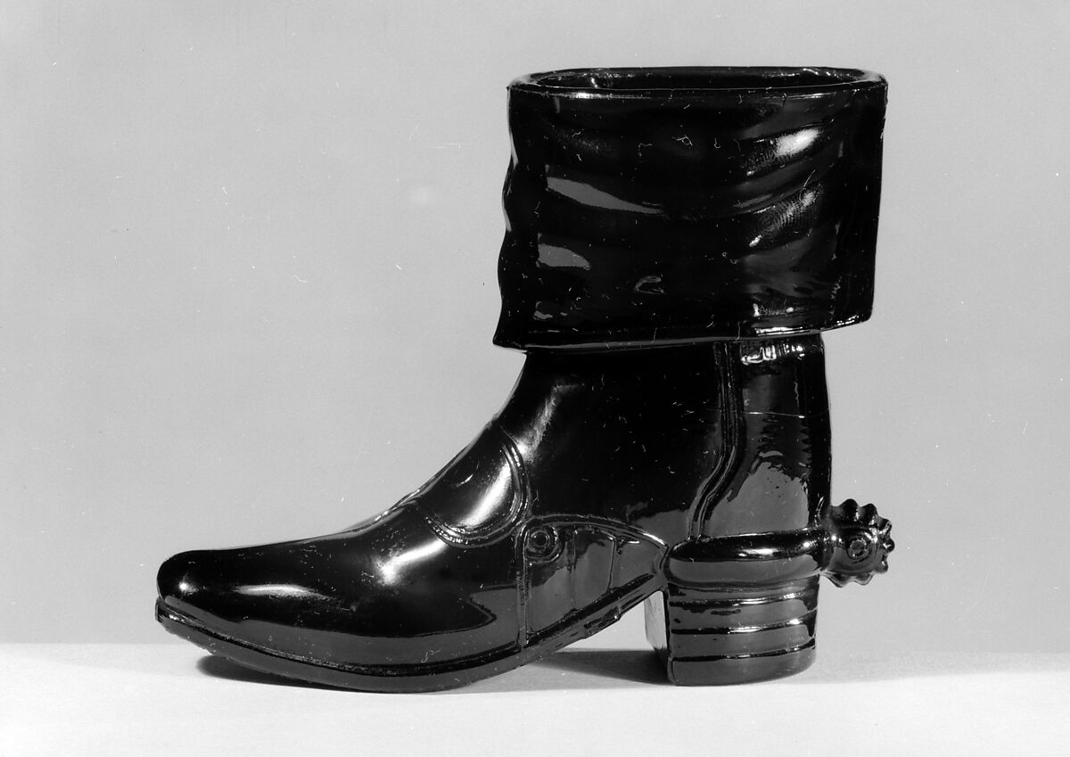 Boot with Spur, Challinor, Taylor and Company (1866–1891), Pressed purple marble glass, American 