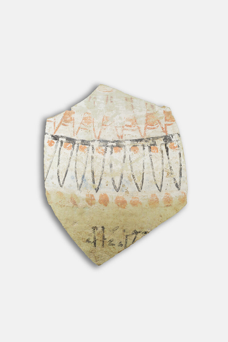 Decorated jar fragment with label, Pottery and ink, paint 