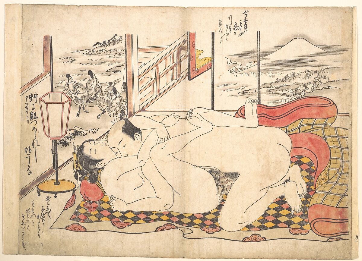 Bedroom Scene, Okumura Masanobu (Japanese, 1686–1764), Woodblock print; ink and color on paper (hand colored), Japan 