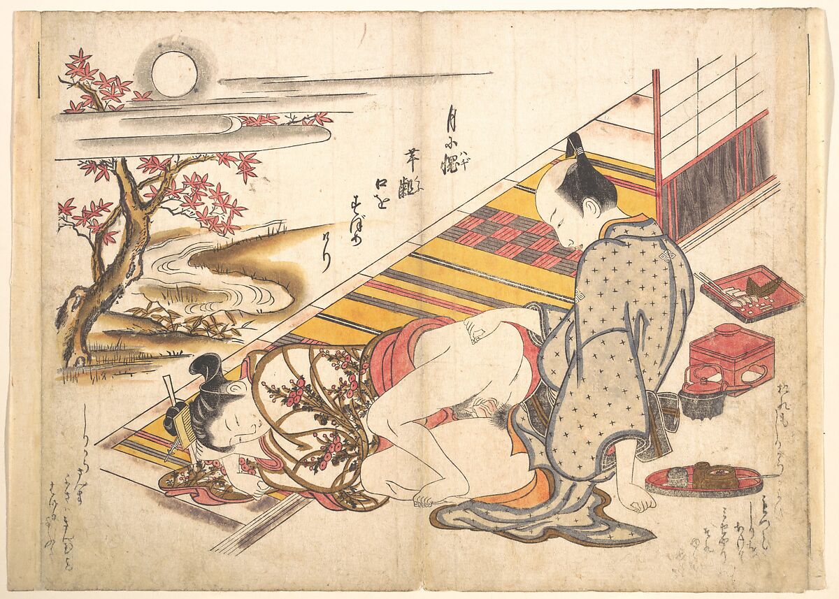 Bedroom Scene, Okumura Masanobu (Japanese, 1686–1764), Woodblock print; ink and color on paper (hand colored), Japan 