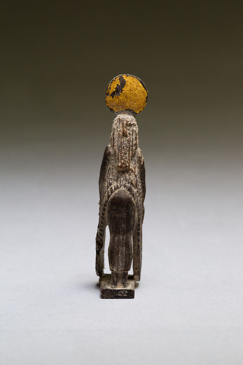 Goddess with gilded sundisk and wings, Wood, gilding