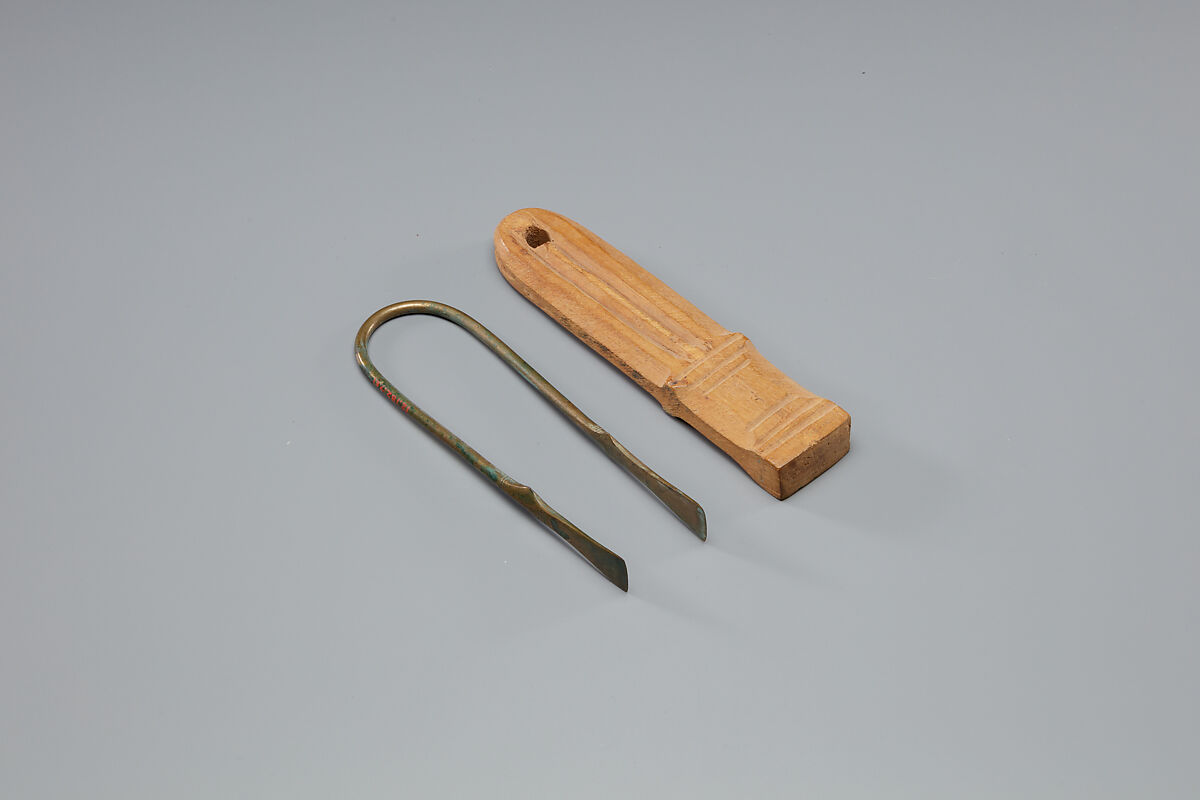 Tweezers Mounted on a Wood Block, Wood, bronze or copper alloy 