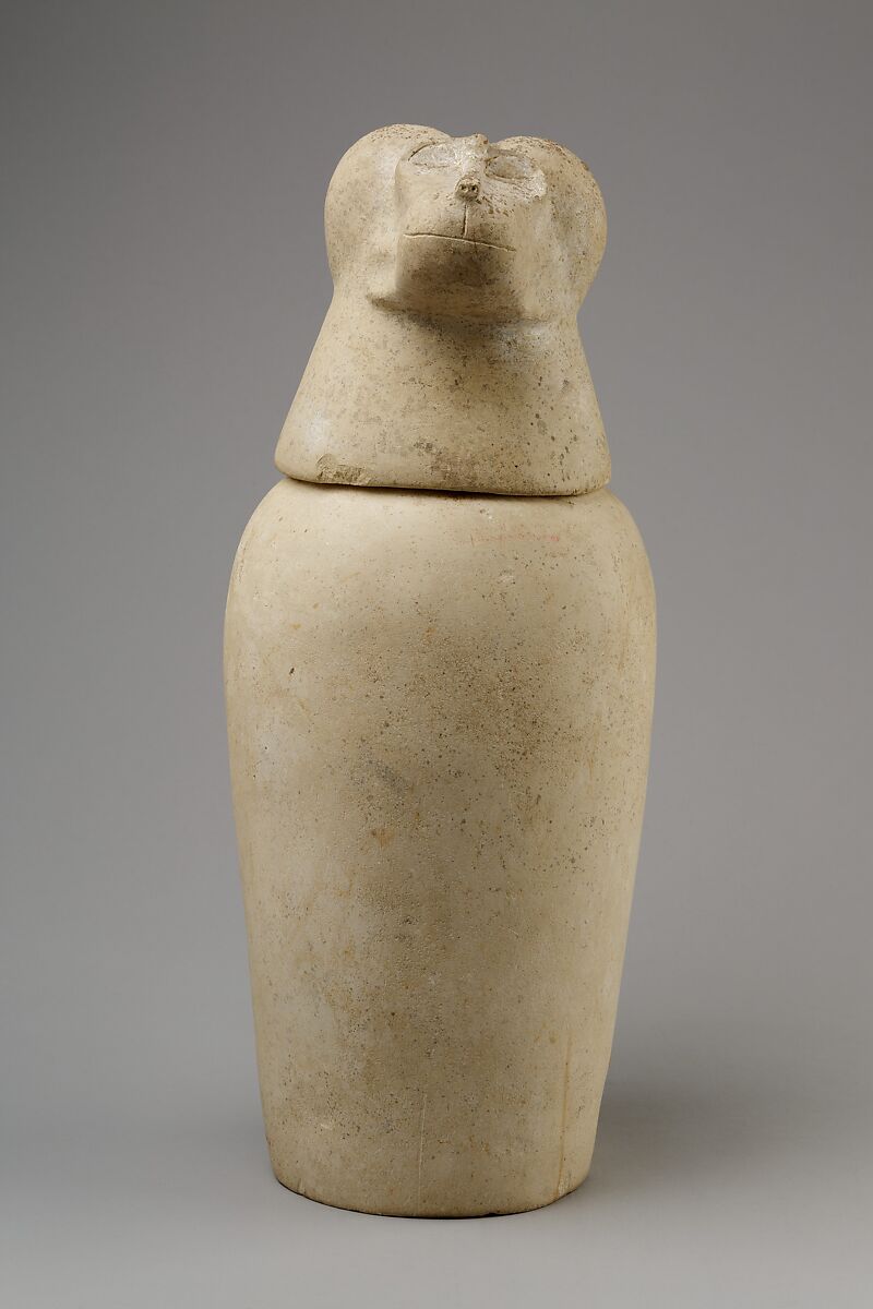 Canopic jar with head of baboon (Hapy), Limestone 