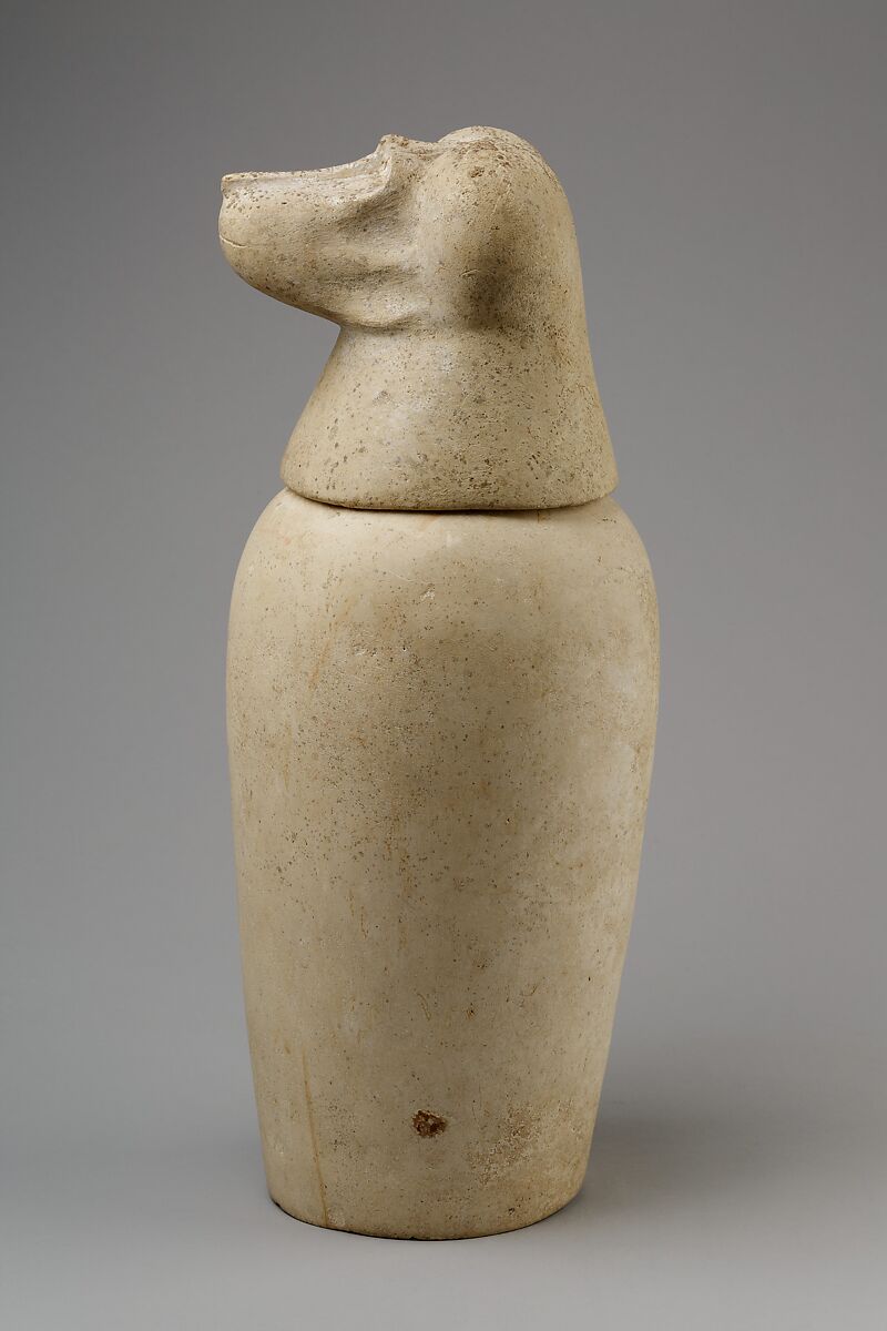 Canopic jar with head of baboon (Hapy), Limestone
