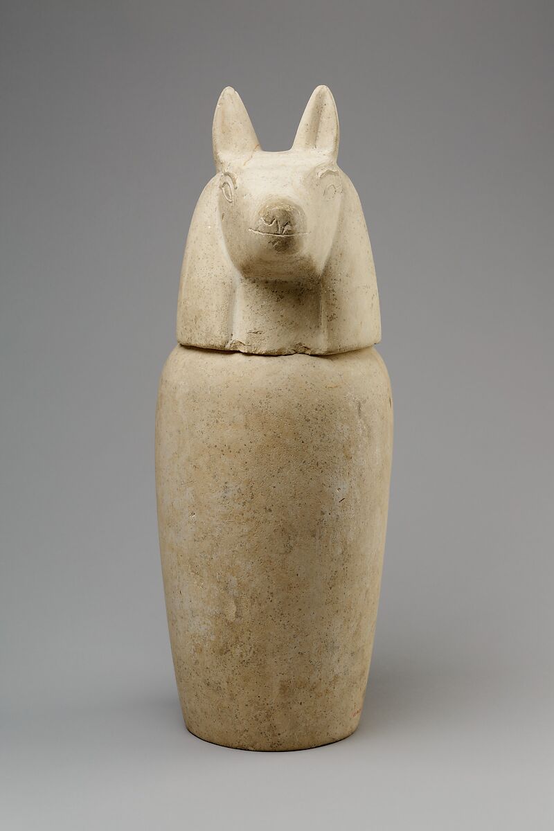 Canopic jar with head of jackal (Duamutef), Limestone 
