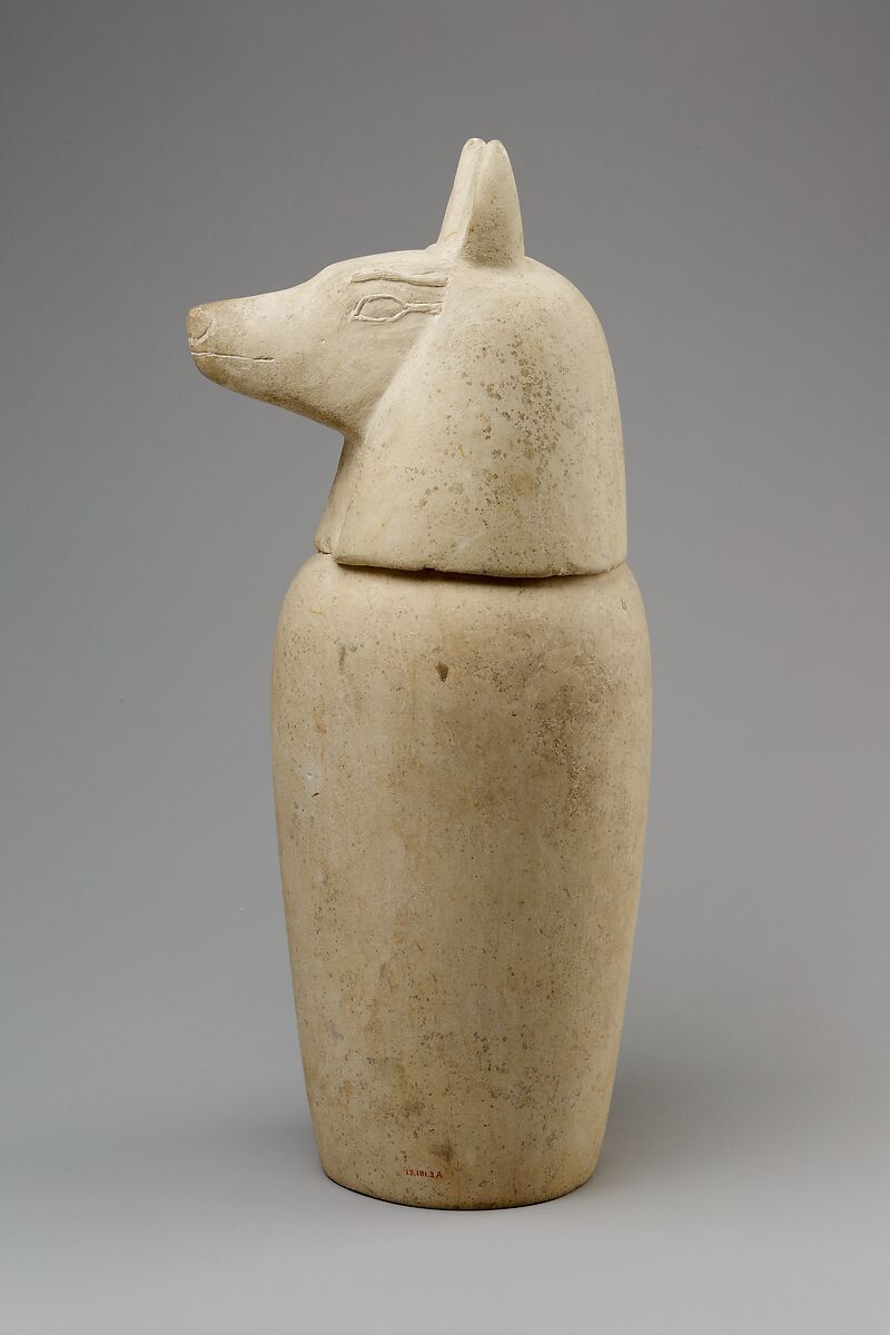 Canopic jar with head of jackal (Duamutef), Limestone