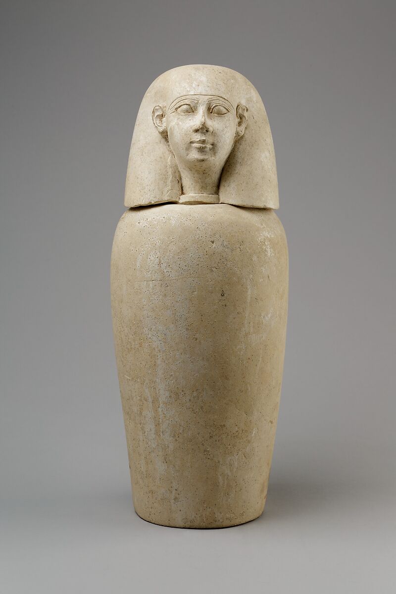 Canopic jar with human head (Imsety), Limestone 