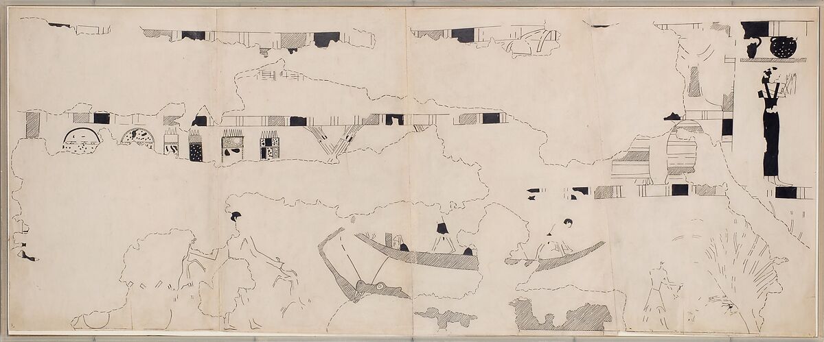 Funerary Provisions and Hunting, Tomb of Djari, Unknown Copyist [member of the MMA Egyptian Expedition], Ink on Paper 