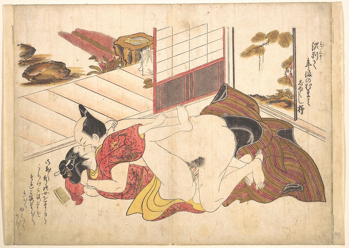 Bedroom Scene, Okumura Masanobu (Japanese, 1686–1764), Woodblock print; ink and color on paper (hand colored), Japan 