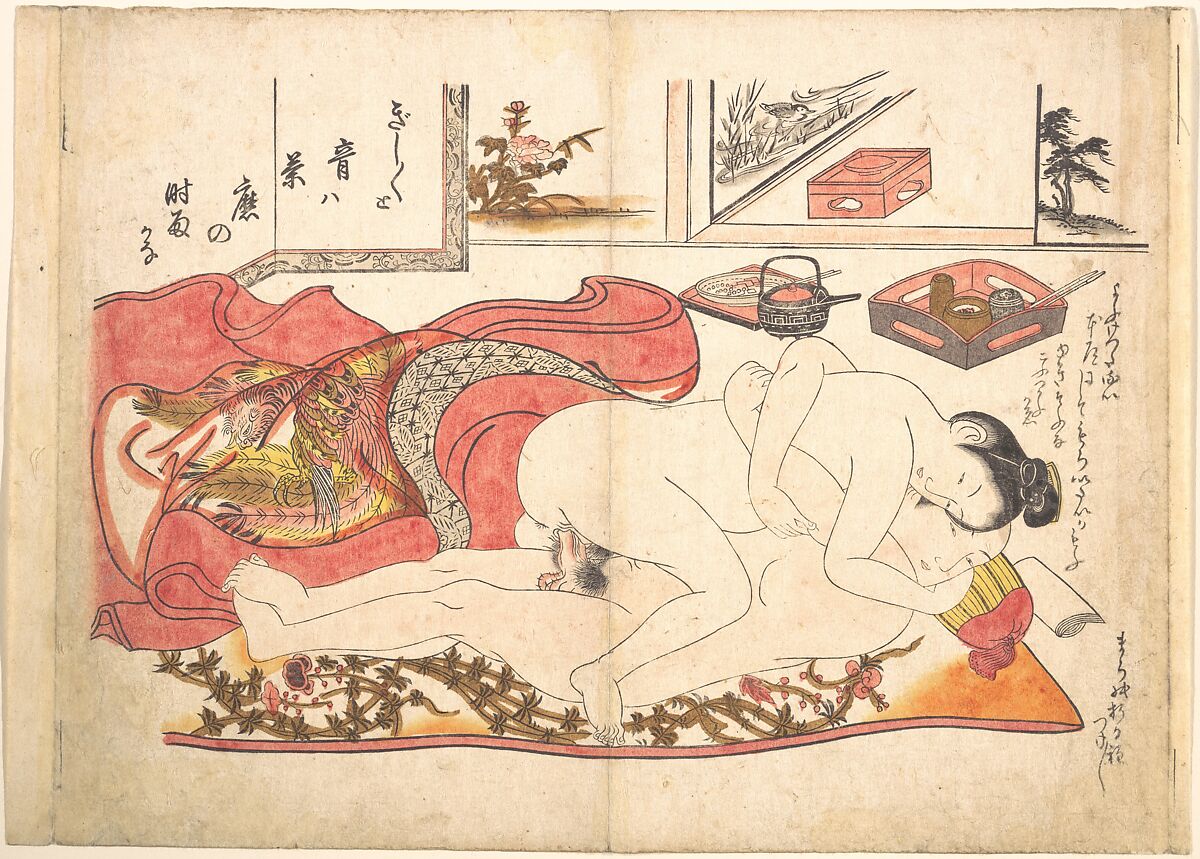 Bedroom Scene, Okumura Masanobu (Japanese, 1686–1764), Woodblock print; ink and color on paper (hand colored), Japan 