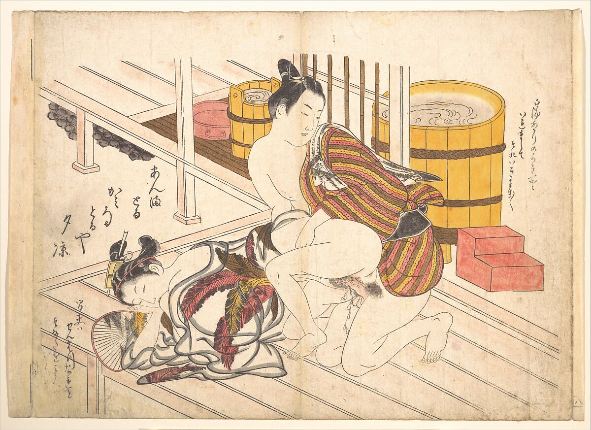 Bedroom Scene, Okumura Masanobu (Japanese, 1686–1764), Woodblock print; ink and color on paper (hand colored), Japan 