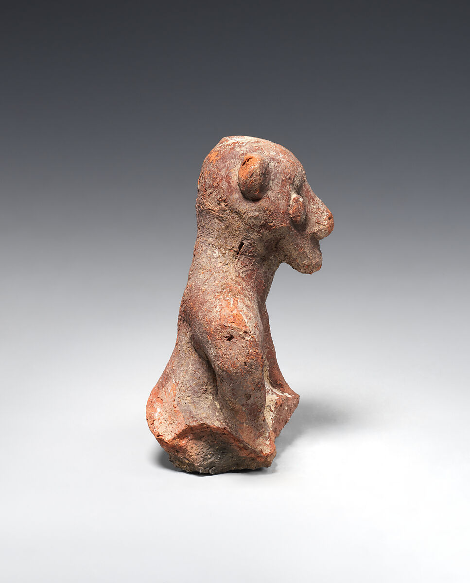 Head and torso of a male figure, Pottery; paint