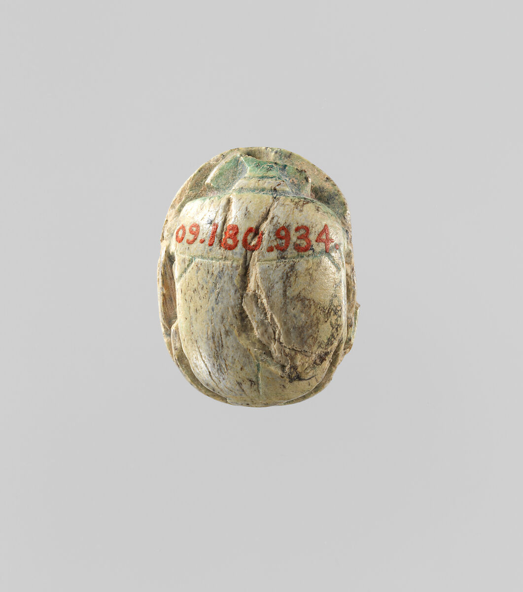 Scarab Inscribed with the Name of Ramesses IV, Steatite, traces of green glaze