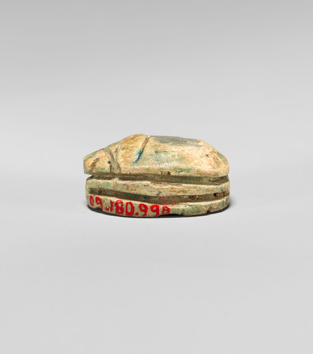 Scarab with the Representation of a Sphinx, Green glazed steatite