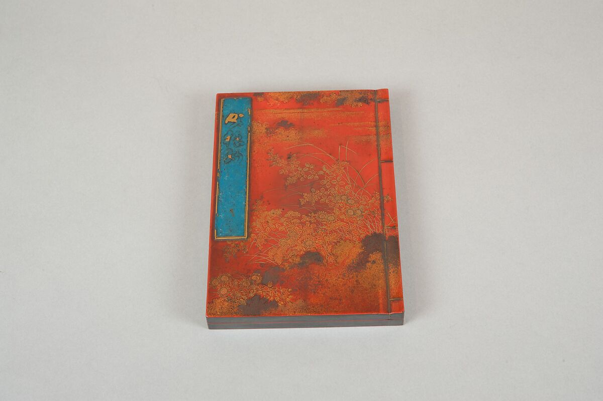 Incense Box with Design of Camellia, Autumn Grasses, and Tree, Gold and silver maki-e on red lacquer, Japan