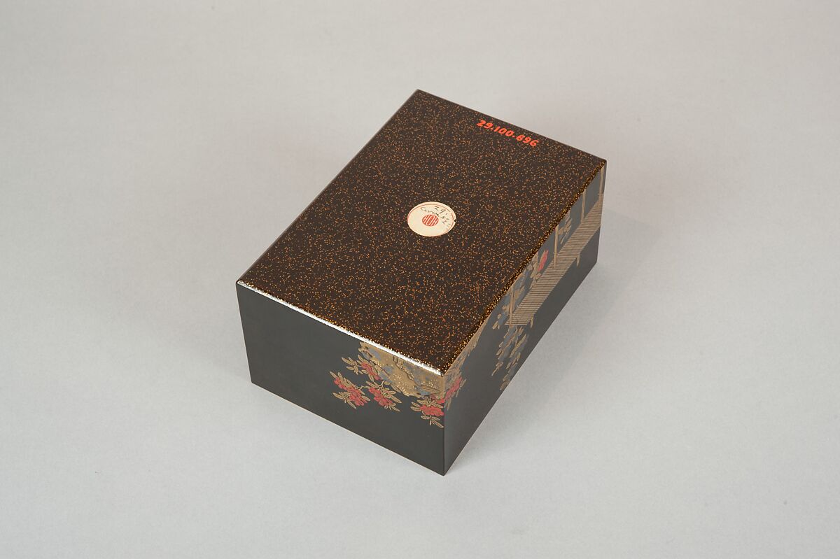 Incense Box with Design of Camellia, Autumn Grasses, and Tree, Gold and silver maki-e on red lacquer, Japan
