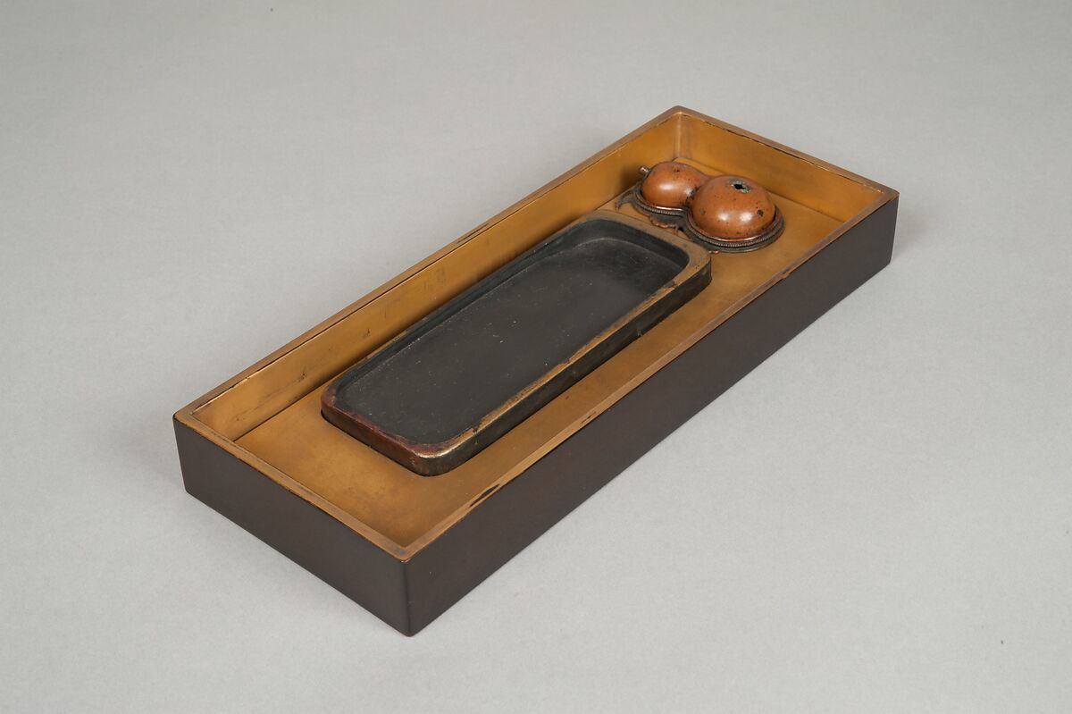 Writing Box with Design of Wild Pink by Fence, Gold maki-e with inlays of ivory and mother-of-pearl on black lacquer, Japan