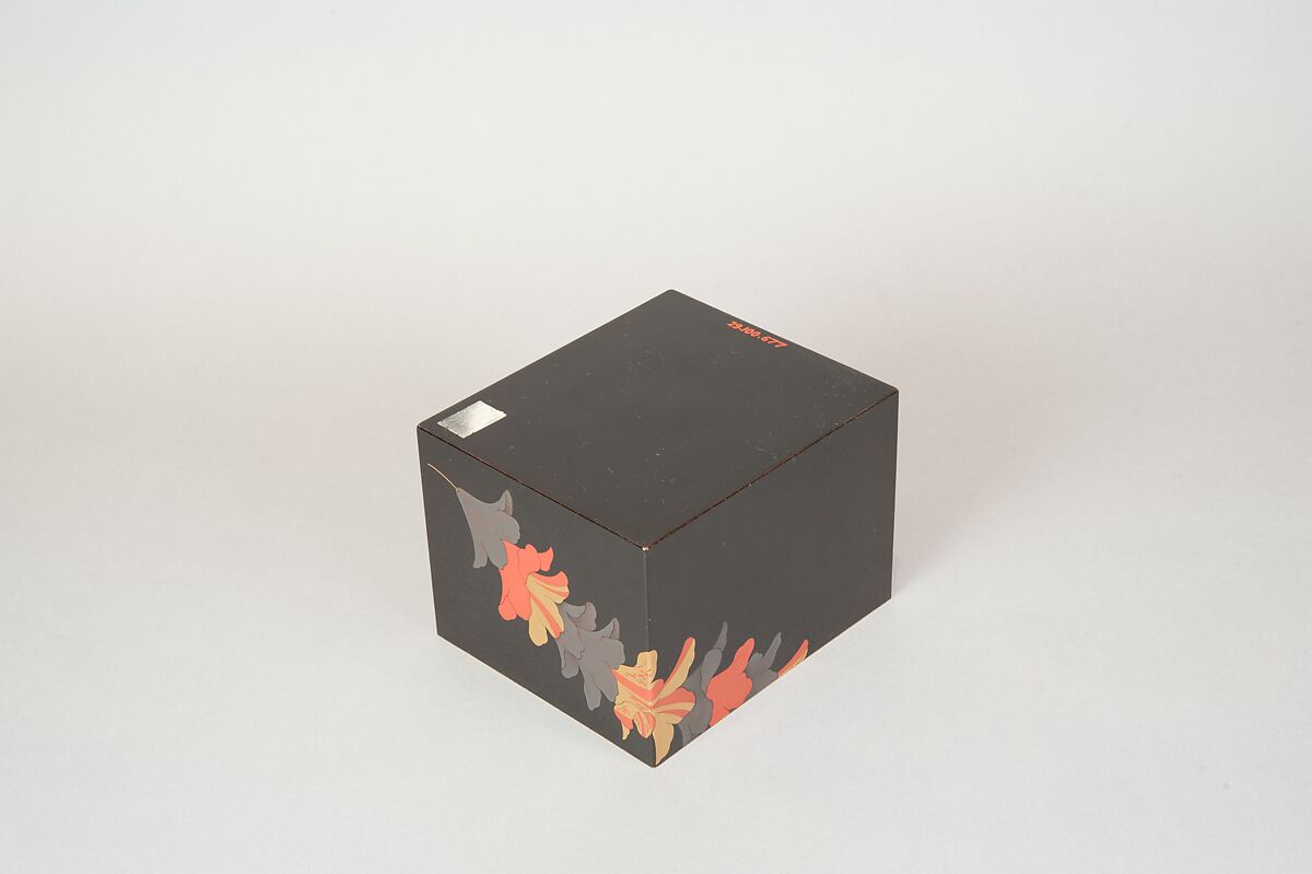 Tiered Food Box (Jūbako) with Garland of Azaleas, Yamamoto Shunshō School, Lacquered wood with gold, silver, beige, and red togidashimaki-e on black ground, Japan