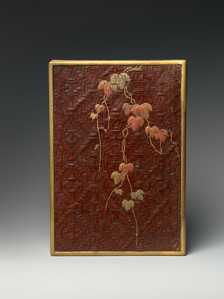 Basketwork Box with Ivy, Bamboo, and lacquer, with gold and silver hiramaki-e with red lacquer accents, Japan